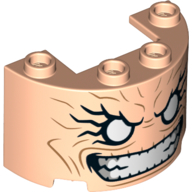 Cylinder Half 2 x 4 x 2 with 1 x 2 Cutout with White Eyes, Clenched Teeth, and Cheek Lines Pattern (M.O.D.O.K. Face)