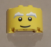 Cylinder Half 2 x 4 x 2 with 1 x 2 Cutout with White Eyebrows, Black Eyes and Smile Pattern (Santa Face)