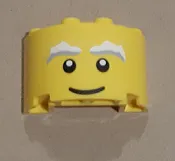 Cylinder Half 2 x 4 x 2 with 1 x 2 Cutout with White Eyebrows, Black Eyes and Smile Pattern (Santa Face)