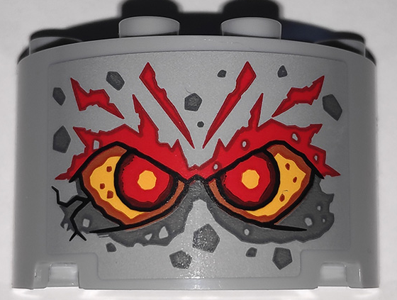 Cylinder Half 2 x 4 x 2 with 1 x 2 Cutout with Stone Face with Red Eyes and Eyebrows Pattern (Sticker) - Set 71747
