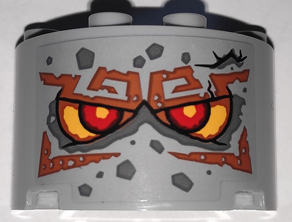 Cylinder Half 2 x 4 x 2 with 1 x 2 Cutout with Stone Face with Red Eyes and Dark Orange Eyebrows Pattern (Sticker) - Set 71747