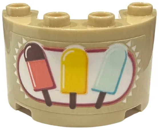 Cylinder Half 2 x 4 x 2 with 1 x 2 Cutout with Coral, Yellow, Light Aqua and Reddish Brown Popsicles Pattern (Sticker) - Set 41720