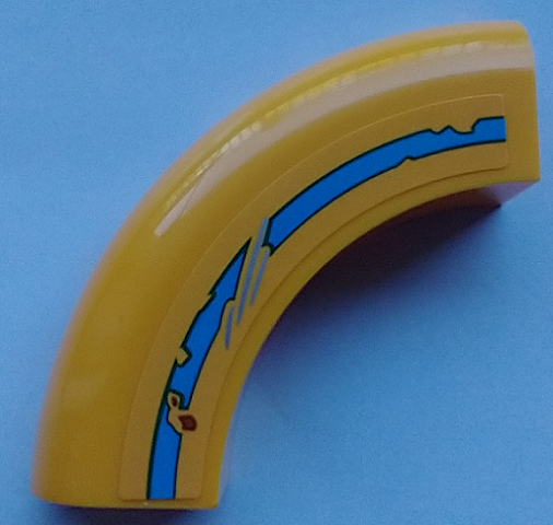 Brick, Round Corner 5 x 5 x 1 without Studs with Damaged Medium Azure Stripe and Rust Pattern Side A (Sticker) - Set 70423