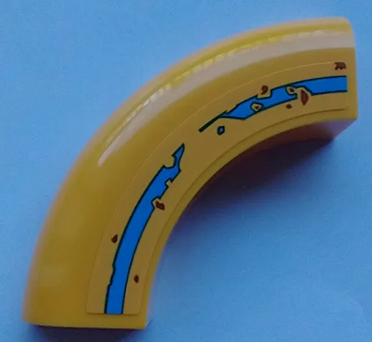 Brick, Round Corner 5 x 5 x 1 without Studs with Damaged Medium Azure Stripe and Rust Pattern Side B (Sticker) - Set 70423