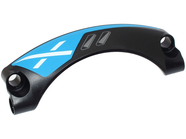 Technic, Panel Car Mudguard Arched #42 9 x 2 x 3 Rounded Top with Dark Silver Air Vents and White X on Dark Azure Background Pattern Model Left Side