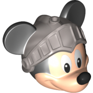 Minifigure, Head, Modified Mouse with Black Ears and Nose and White Eyes and Silver Knight Helmet with Open Visor Pattern (Mickey)