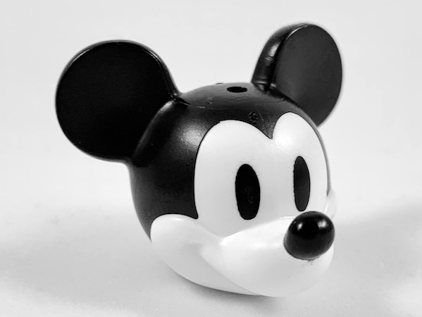 Minifigure, Head, Modified Mouse with Molded Black Top and Ears and Printed Nose and Eyes Pattern (Vintage Mickey)