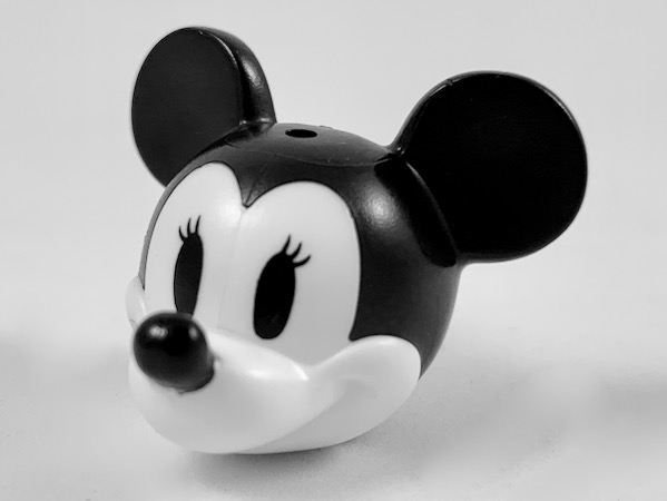 Minifigure, Head, Modified Mouse with Molded Black Top and Ears and Printed Nose and Eyes with Eyelashes Pattern (Vintage Minnie)