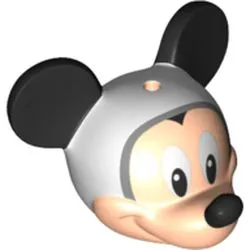 Minifigure, Head, Modified Mouse with Black Ears and Nose, White Eyes and Space Helmet Pattern (Mickey)