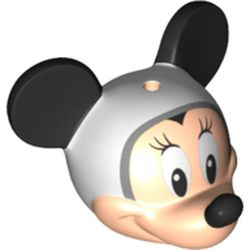 Minifigure, Head, Modified Mouse with Black Ears and Nose, White Eyes with Eyelashes and Space Helmet Pattern (Minnie)