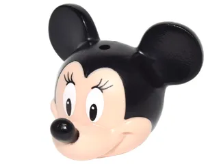 Minifigure, Head, Modified Mouse with Molded Black Top and Ears and Printed Nose and White Eyes with Narrow Pupils and Short Eyelashes Pattern (Minnie)
