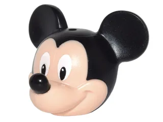 Minifigure, Head, Modified Mouse with Molded Black Top and Ears and Printed Nose and White Eyes with Narrow Pupils Pattern (Mickey)