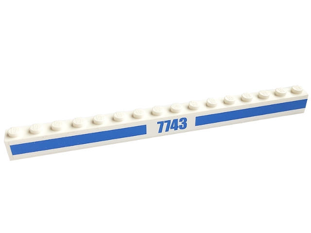 Brick 1 x 16 with Blue '7743' and Stripes Pattern (Sticker) - Set 7743
