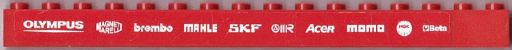 Brick 1 x 16 with White 'OLYMPUS', 'MAGNETI MARELLI', 'brembo', 'MAHLE', 'SKF', 'ACER', 'MOMO', 'NGK' and 'Beta' Pattern (Sticker) - Set 8654