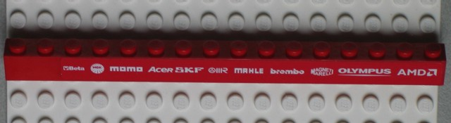 Brick 1 x 16 with White 'Beta', 'NGK', 'MOMO', 'ACER', 'SKF', 'MAHLE', 'brembo', 'MAGNETI MARELLI', 'OLYMPUS' and 'AMD' Pattern (Sticker) - Set 8654