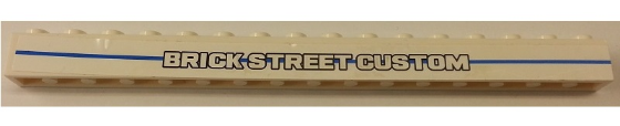 Brick 1 x 16 with 'BRICK STREET CUSTOM' and Long Blue Line Pattern (Sticker) - Set 8154