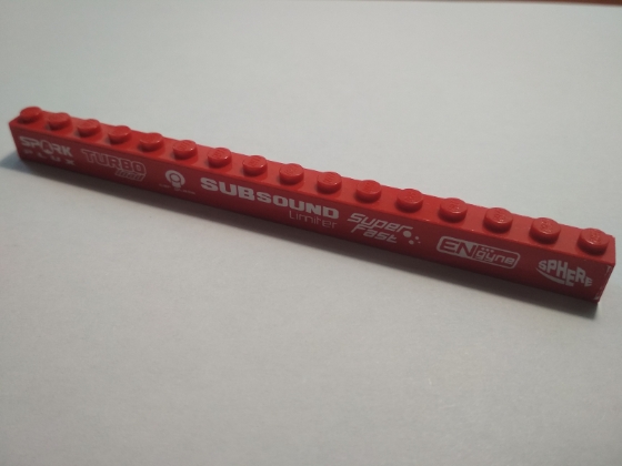 Brick 1 x 16 with 'SPARK PLUX', 'TURBO load', 'car glass', 'SUBSOUND Limiter', 'Super Fast', 'ENgyne' and 'SPHERE' Pattern (Sticker) - Set 8184