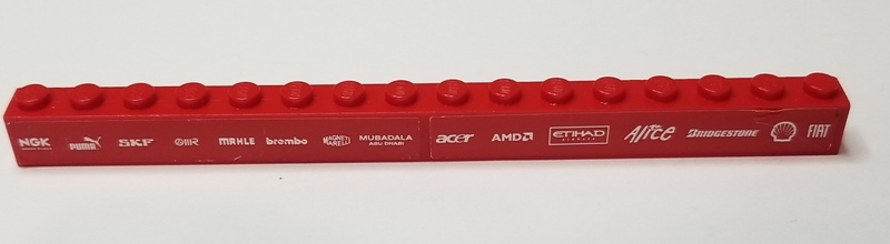 Brick 1 x 16 with 'NGK SPARK PLUGS', 'PUMA', 'SKF', 'IIR', 'MAHLE', 'BREMBO', 'MAGNETTI MARELLI', 'MUBADALA ABU DHABI' and 'ACER' Pattern (Stickers) - Set 8185