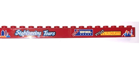 Brick 1 x 16 with 'STAY AT HOTEL', 'VISIT MUSEUM' and 'Sightseeing Tours' Pattern Model Left Side (Stickers) - Set 60200