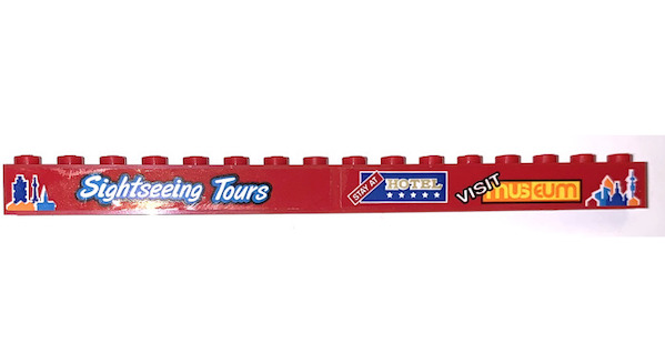Brick 1 x 16 with 'STAY AT HOTEL', 'VISIT MUSEUM' and 'Sightseeing Tours' Pattern Model Left Side (Stickers) - Set 60200