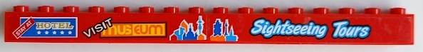 Brick 1 x 16 with 'STAY AT HOTEL', 'VISIT MUSEUM' and 'Sightseeing Tours' Pattern Model Right Side (Stickers) - Set 60200