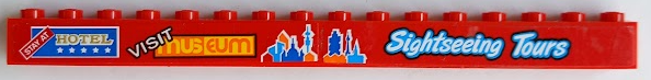 Brick 1 x 16 with 'STAY AT HOTEL', 'VISIT MUSEUM' and 'Sightseeing Tours' Pattern Model Right Side (Stickers) - Set 60200