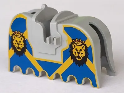 Horse Barding, Ruffled Edge with Lion Heads with Crowns on Blue and Yellow Background Pattern