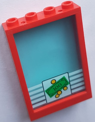 Window 1 x 4 x 5 with Hollow Studs with Trans-Light Blue Glass with Bank Money 100 Bill and 4 Coins Pattern (2493b / 2494pb03)
