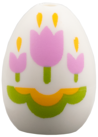 Egg with Small Pin Hole with Bright Pink Tulips, Lime Stems, Bright Light Orange Trim Easter Pattern