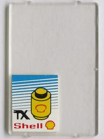 Glass for Window 1 x 4 x 5 with 'TX', Shell Logo and Yellow 1 x 1 Round Brick on Blue Striped Background Pattern (Sticker) - Set 6378