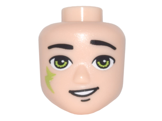 Mini Doll, Head Friends Male Large with Lime Eyes, Smile with Teeth, and Lime Elves Tribal Pattern (Farran)