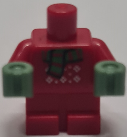 Body Baby / Toddler with Fixed Arms with Molded Sand Green Hands and Printed Christmas Sweater and Scarf Pattern