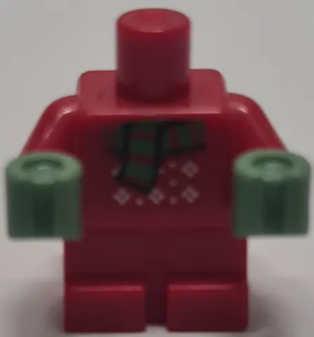 Body Baby / Toddler with Fixed Arms with Molded Sand Green Hands and Printed Christmas Sweater and Scarf Pattern