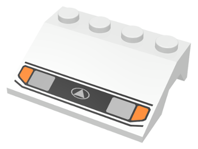 Vehicle, Mudguard 3 x 4 Slope with Silver Car Headlights, Orange Signal Lights, Black Grille with White Triangle in Oval Logo Pattern