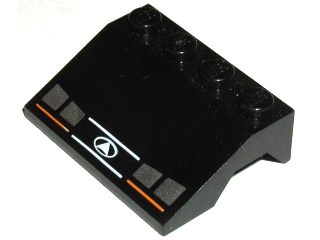 Vehicle, Mudguard 3 x 4 Slope with Silver Headlights, Orange Lines, White Triangle in Oval Logo Pattern