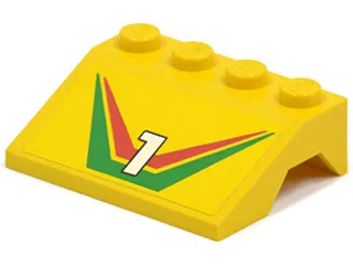 Vehicle, Mudguard 3 x 4 Slope with Number 1 and Red / Green Stripe Pattern (Sticker) - Set 6550