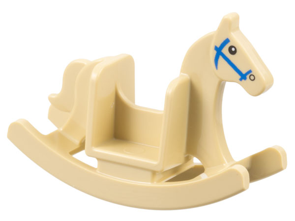 Minifigure, Utensil Rocking Horse with Black Eyes and Blue Bridle Pattern