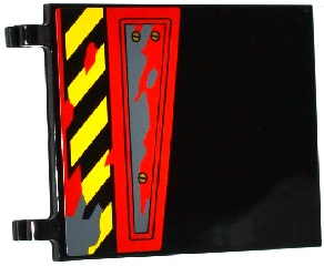 Flag 6 x 5 with Black and Yellow Danger Stripes, Hatch with 3 Screws and Dark Bluish Gray Splatters Pattern Model Right Side (Sticker) - Set 70750