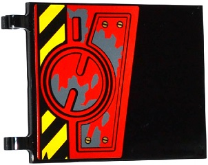 Flag 6 x 5 with Black and Yellow Danger Stripes, Hatch with 4 Screws and Dark Bluish Gray Splatters Pattern Model Right Side (Sticker) - Set 70750