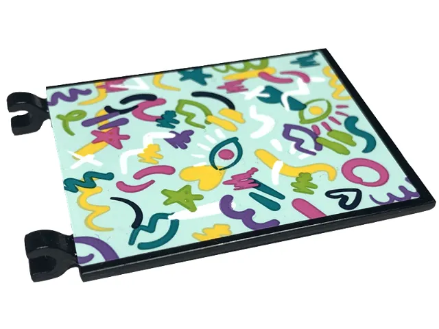 Flag 6 x 5 with Painting with Multicolored Hearts, Stars, and Curved Lines on Light Aqua Background Pattern (Sticker) - Set 41711