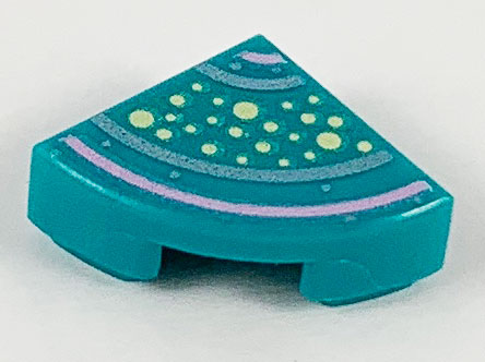 Tile, Round 1 x 1 Quarter with Bright Light Yellow Spots, Bright Pink and Metallic Light Blue Lines Pattern