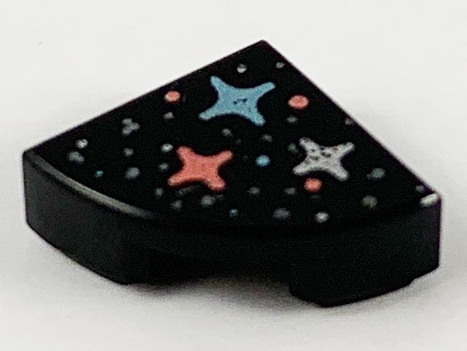 Tile, Round 1 x 1 Quarter with Silver, Metallic Light Blue, and Coral Stars and Dots Pattern