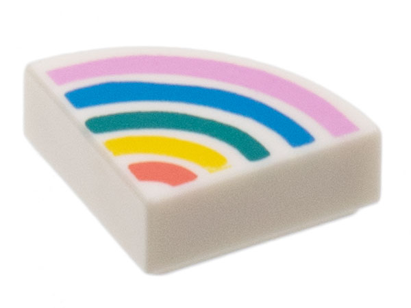 Tile, Round 1 x 1 Quarter with Bright Pink, Dark Azure, Dark Turquoise, Yellow, and Coral Rainbow Stripes Pattern