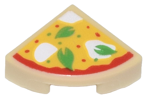 Tile, Round 1 x 1 Quarter with Pizza Slice with Green Basil Leaves and White Mozzarella Cheese Pattern