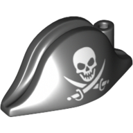 Minifigure, Headgear Hat, Pirate Bicorne with Skull and Crossed Cutlasses Pattern