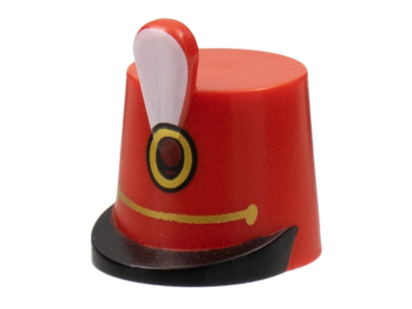 Minifigure, Headgear Hat, Imperial Guard Shako with White Plume, Black Brim, Gold Chain and Dark Red Emblem Pattern