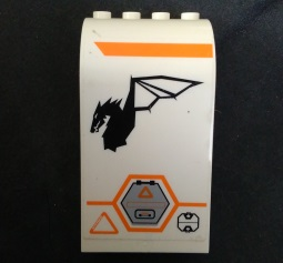 Panel 3 x 4 x 6 Curved Top with Orange Stripe, Gray Hexagonal Hatch and Dragon Logo Facing Left Pattern (Sticker) - Set 7644