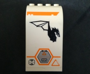 Panel 3 x 4 x 6 Curved Top with Orange Stripe, Gray Hexagonal Hatch and Dragon Logo Facing Right Pattern (Sticker) - Set 7644