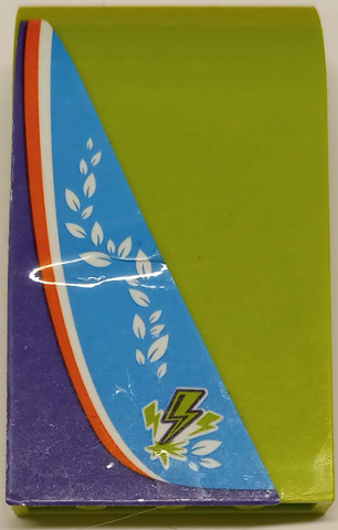 Panel 3 x 4 x 6 Curved Top with Lime Lightning Bolts, Leaves, Orange and White Stripes on Dark Azure and Dark Purple Background Pattern Model Right Side (Sticker) – Set 41371