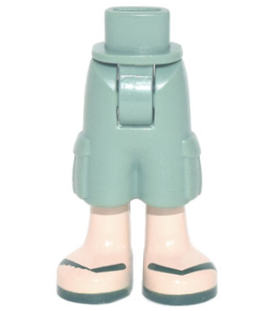 Mini Doll Hips and Trousers Cropped Large Pockets, Light Nougat Legs and Dark Green Sandals Pattern - Thick Hinge